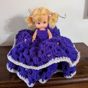 Vintage Handmade Crochet Doll Air Freshener / Container Cover Cottagecore Countr